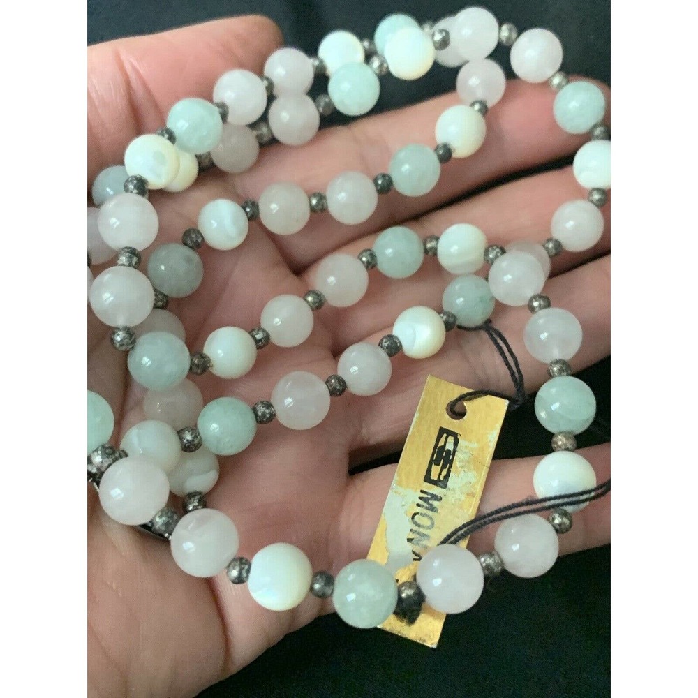 Vintage Gemstone Beaded Necklace Mother of Pearl - Picture 6 of 11